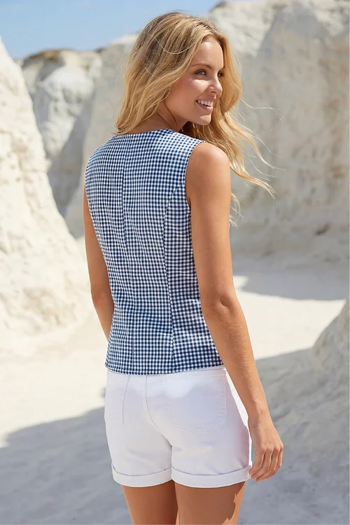 Dusk Navy Gingham Tie Front Blouse - 18 Image 3