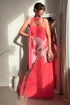 Style Cheat Pink Peony Soft Satin Maxi Dress With Scarf - 14 Image 3