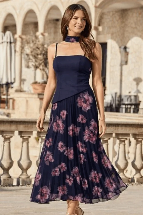 Style Cheat Navy Viola Scarf Bandeau Pleat Dress - 6 Image 1