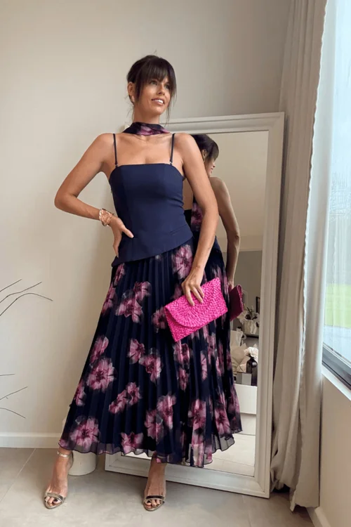 Style Cheat Navy Viola Scarf Bandeau Pleat Dress - 6 Image 3