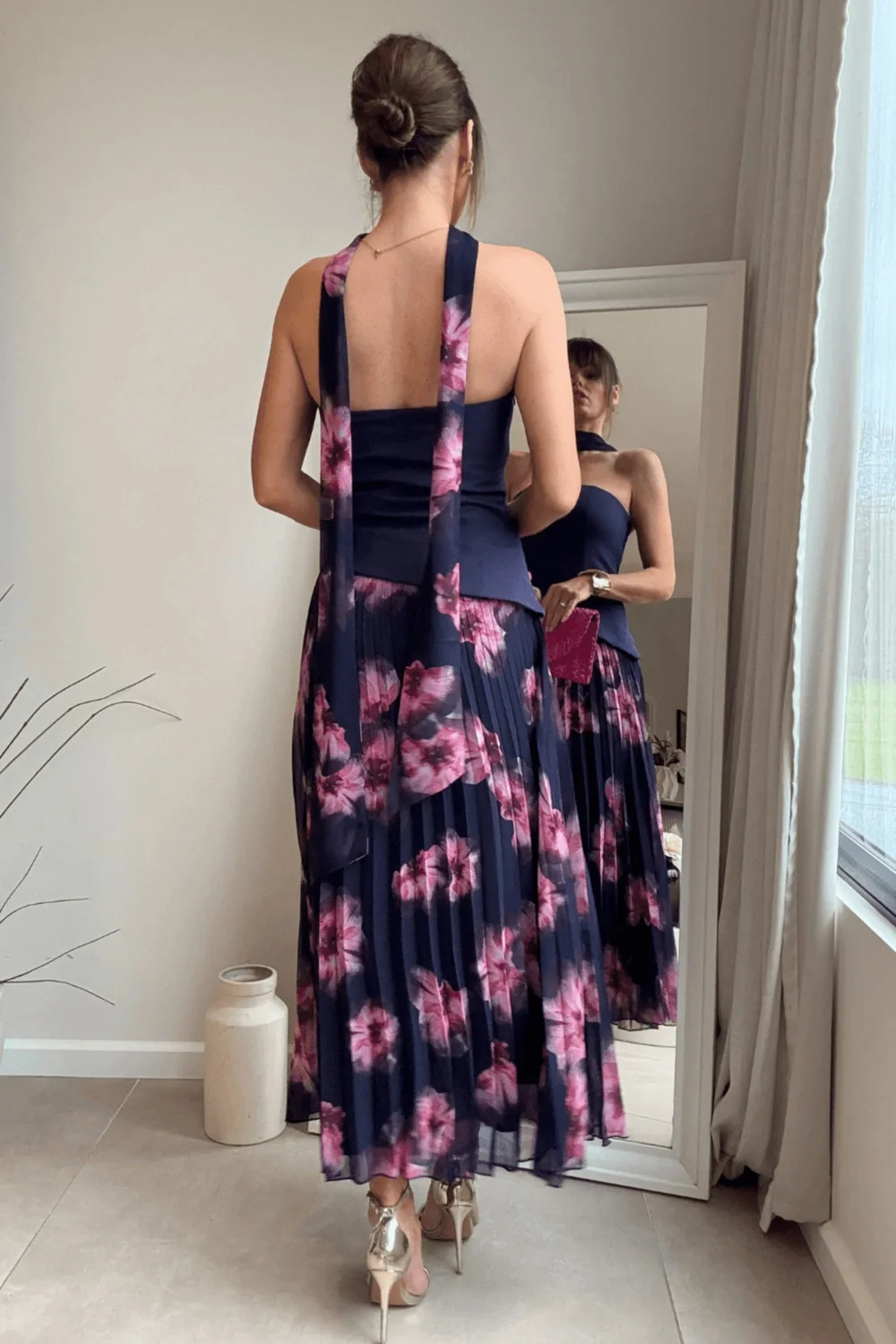 Style Cheat Navy Viola Scarf Bandeau Pleat Dress - 6 Image 4