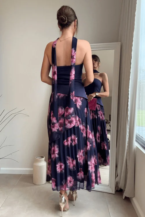 Style Cheat Navy Viola Scarf Bandeau Pleat Dress - 6 Image 4