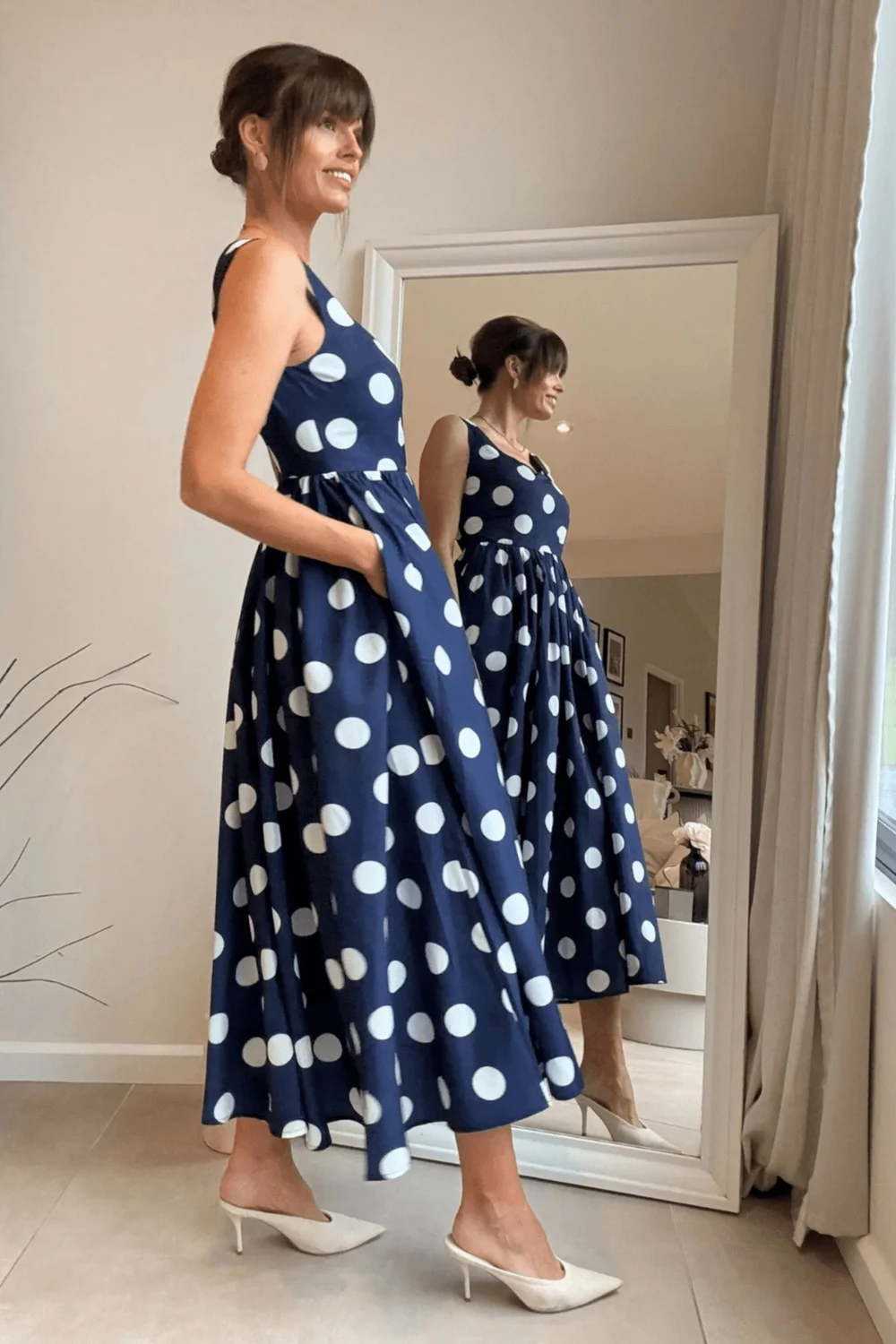 Style Cheat Navy & White Davica Polka Dot Midi Dress - 12 Image 2