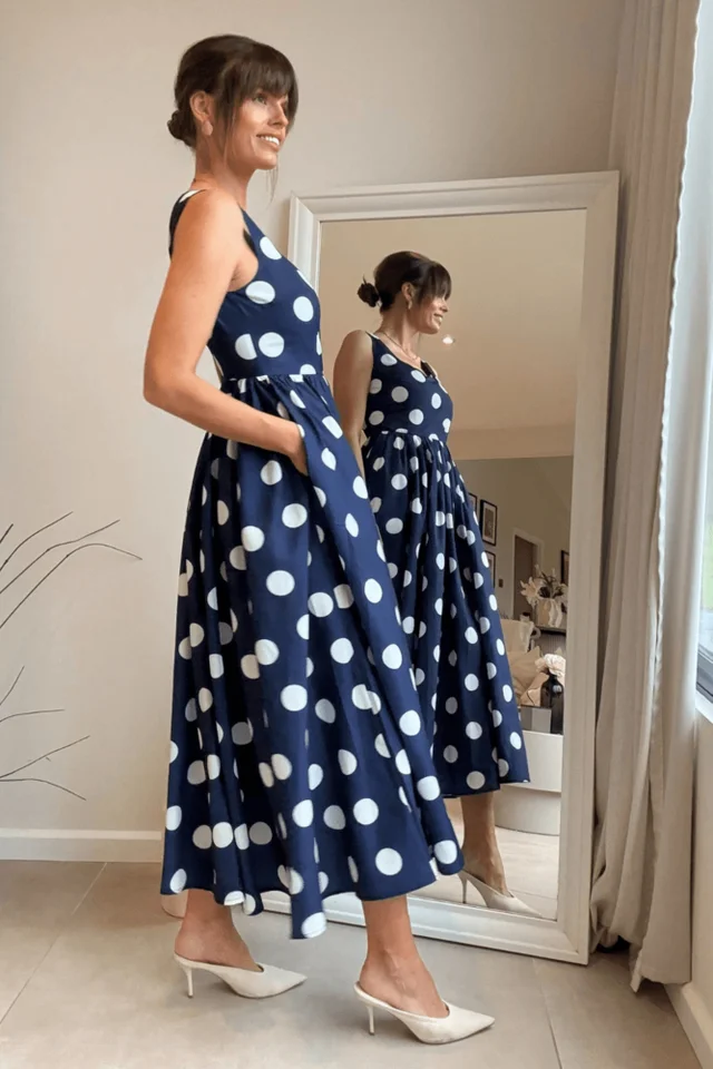 Style Cheat Navy & White Davica Polka Dot Midi Dress