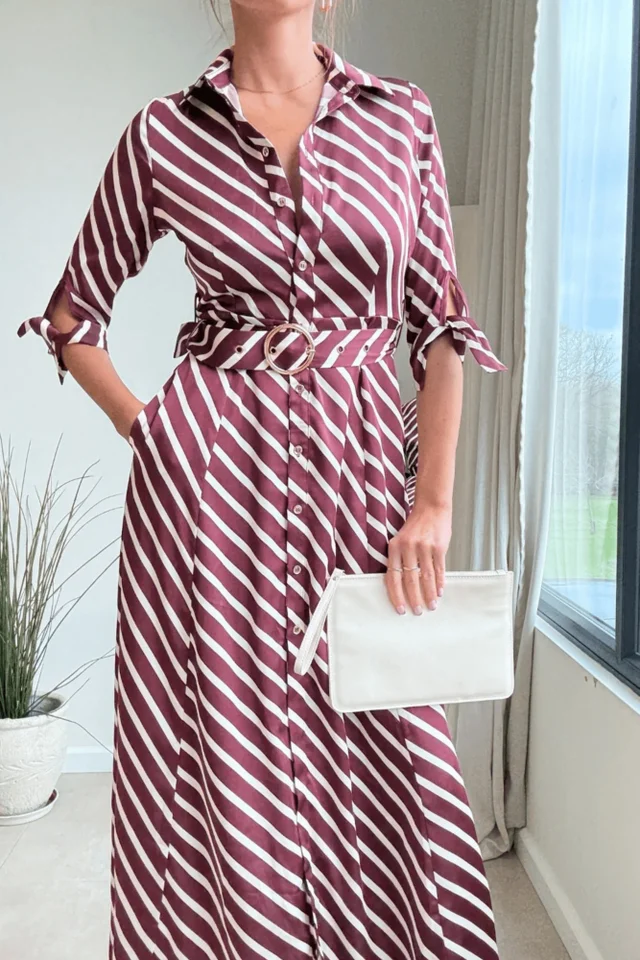Style Cheat Red Stripe Daphne Belted Shirt Dress