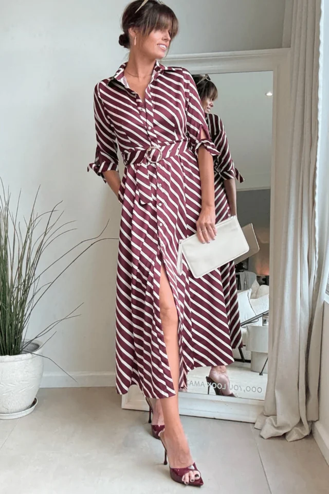 Style Cheat Red Stripe Daphne Belted Shirt Dress