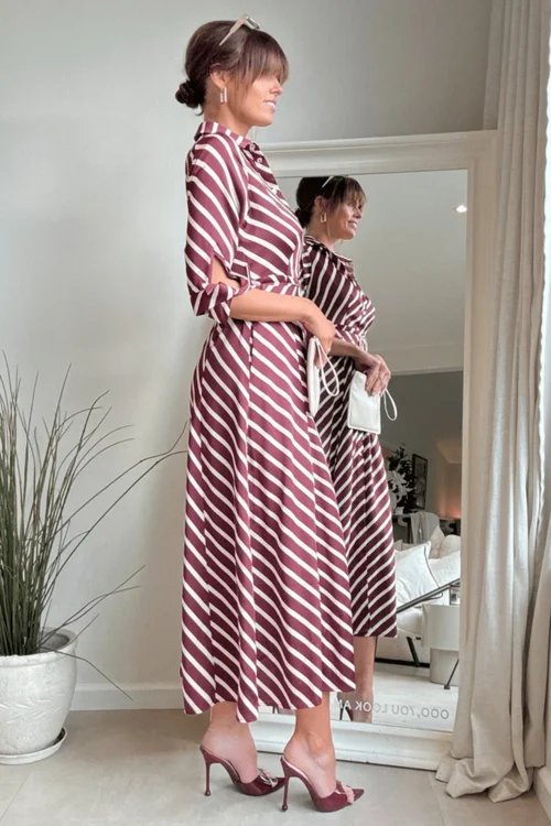 Style Cheat Red Stripe Daphne Belted Shirt Dress - 14 Image 3