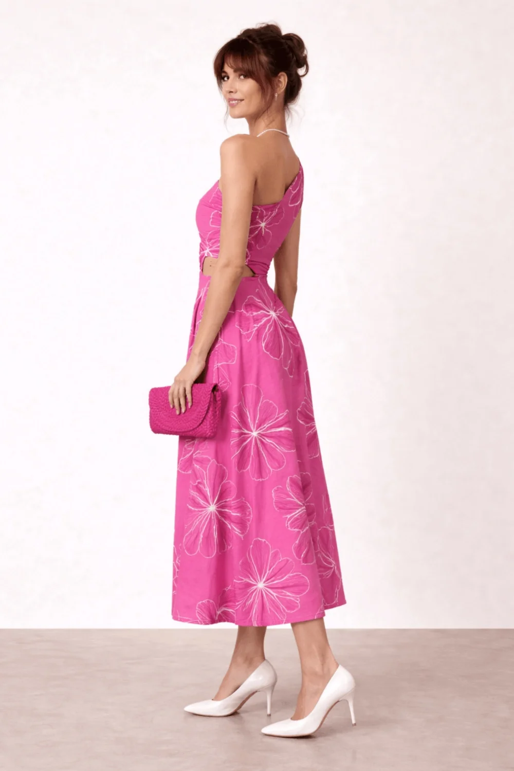 Style Cheat Pink Floral Jasmine Cut Out One Shoulder Dress - 14 Image 2