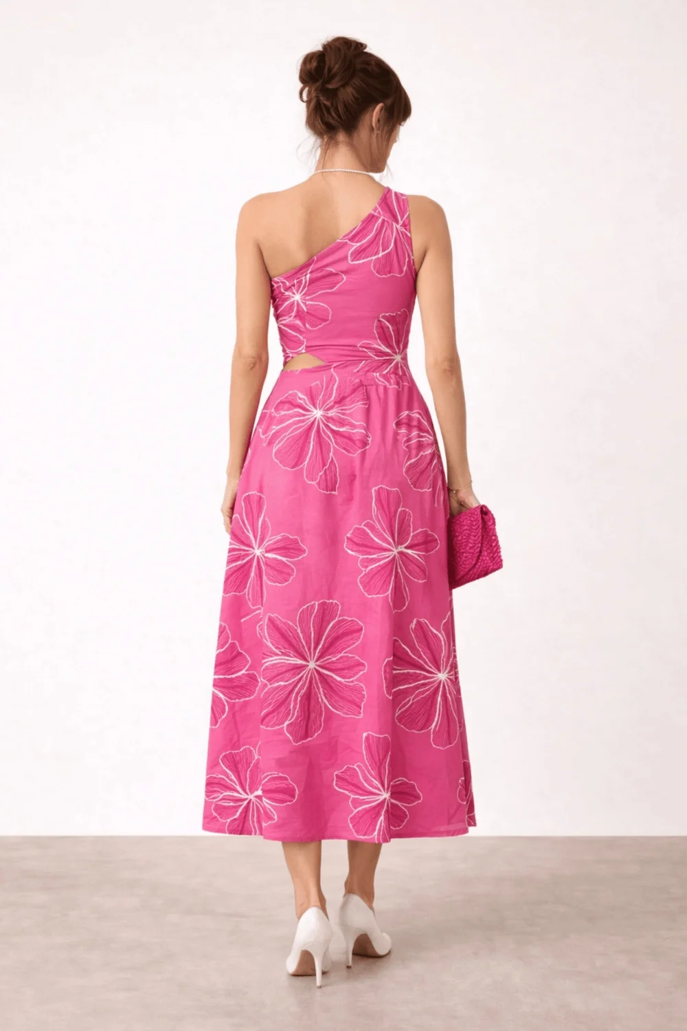 Style Cheat Pink Floral Jasmine Cut Out One Shoulder Dress - 14 Image 3
