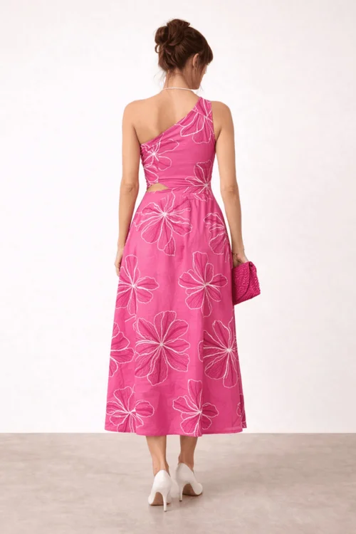 Style Cheat Pink Floral Jasmine Cut Out One Shoulder Dress - 14 Image 3