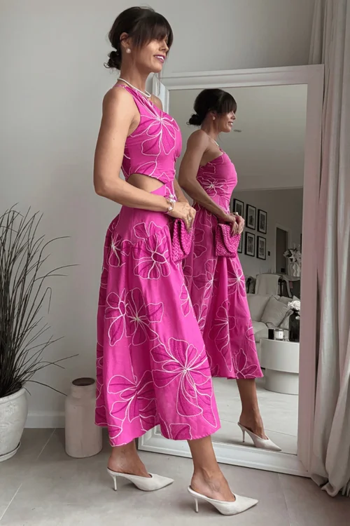 Style Cheat Pink Floral Jasmine Cut Out One Shoulder Dress - 14 Image 6