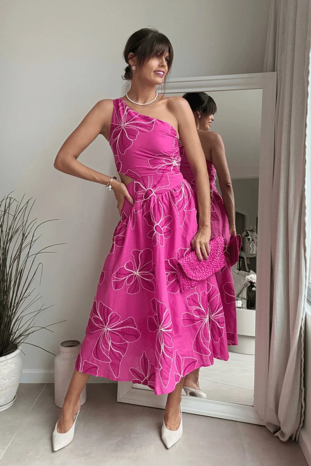 Style Cheat Pink Floral Jasmine Cut Out One Shoulder Dress - 14 Image 5