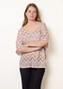 Blue Vanilla Beige Zig Zag Metallic Bow Back Top - One Size Image 1