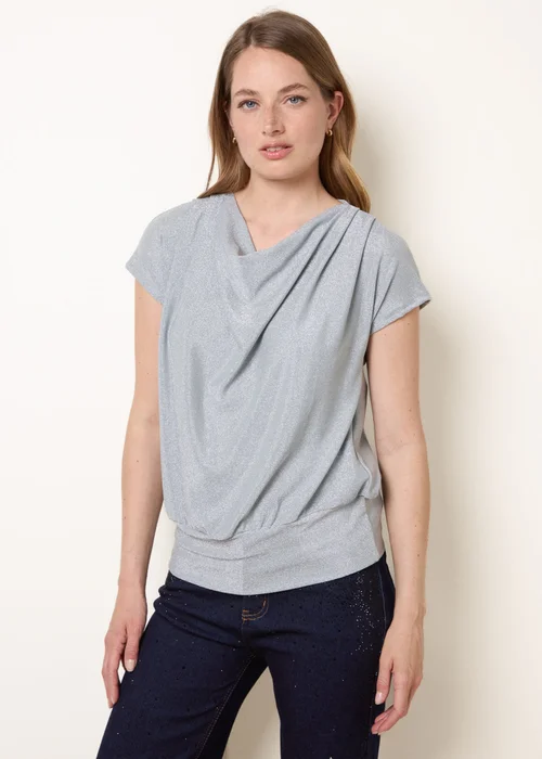 Blue Vanilla Blue Metallic Cowl Neck Draped Top - L/XL Image 3