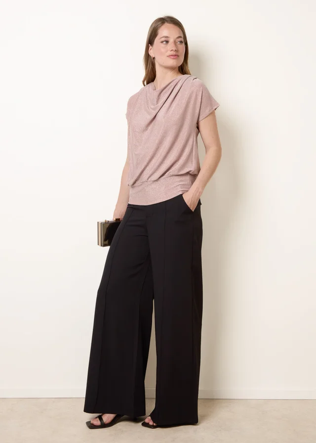 Blue Vanilla Pink Metallic Cowl Neck Draped Top