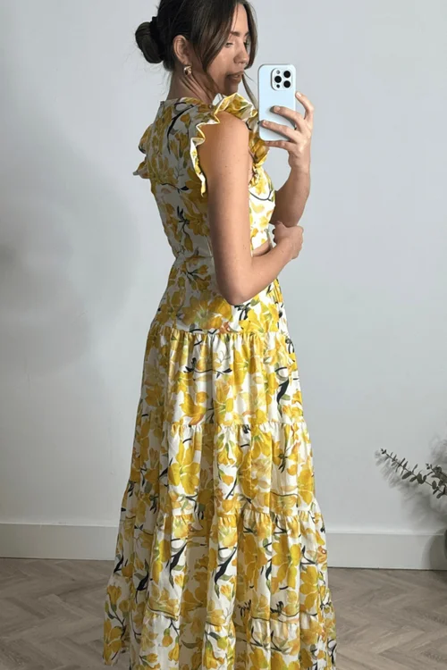 Style Cheat Lemon Floral Indie Cut Out Frill Maxi Dress - 18 Image 2