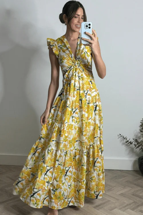 Style Cheat Lemon Floral Indie Cut Out Frill Maxi Dress - 18 Image 1