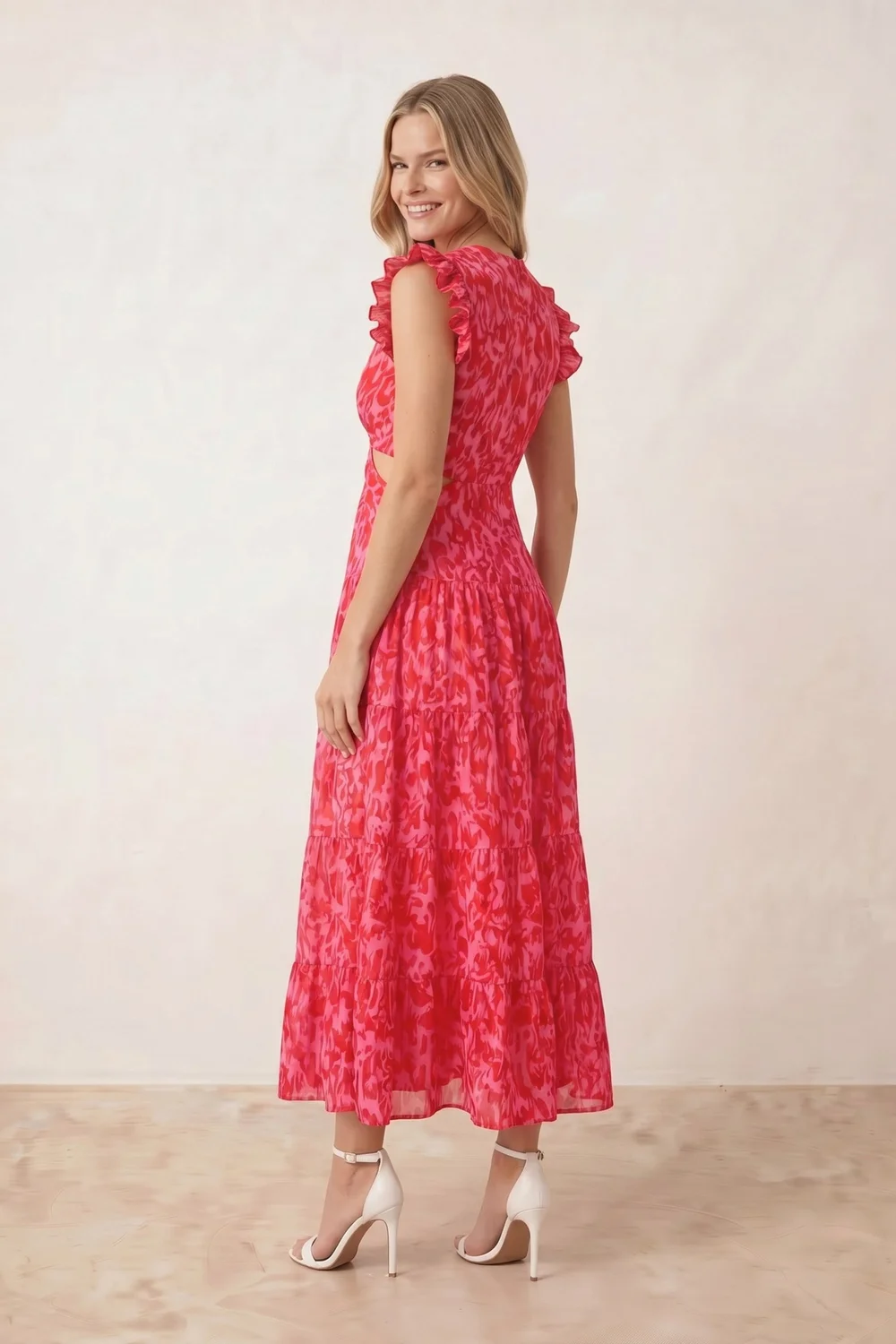 Style Cheat Red & Pink Indie Cut Out Frill Maxi Dress - 12 Image 4