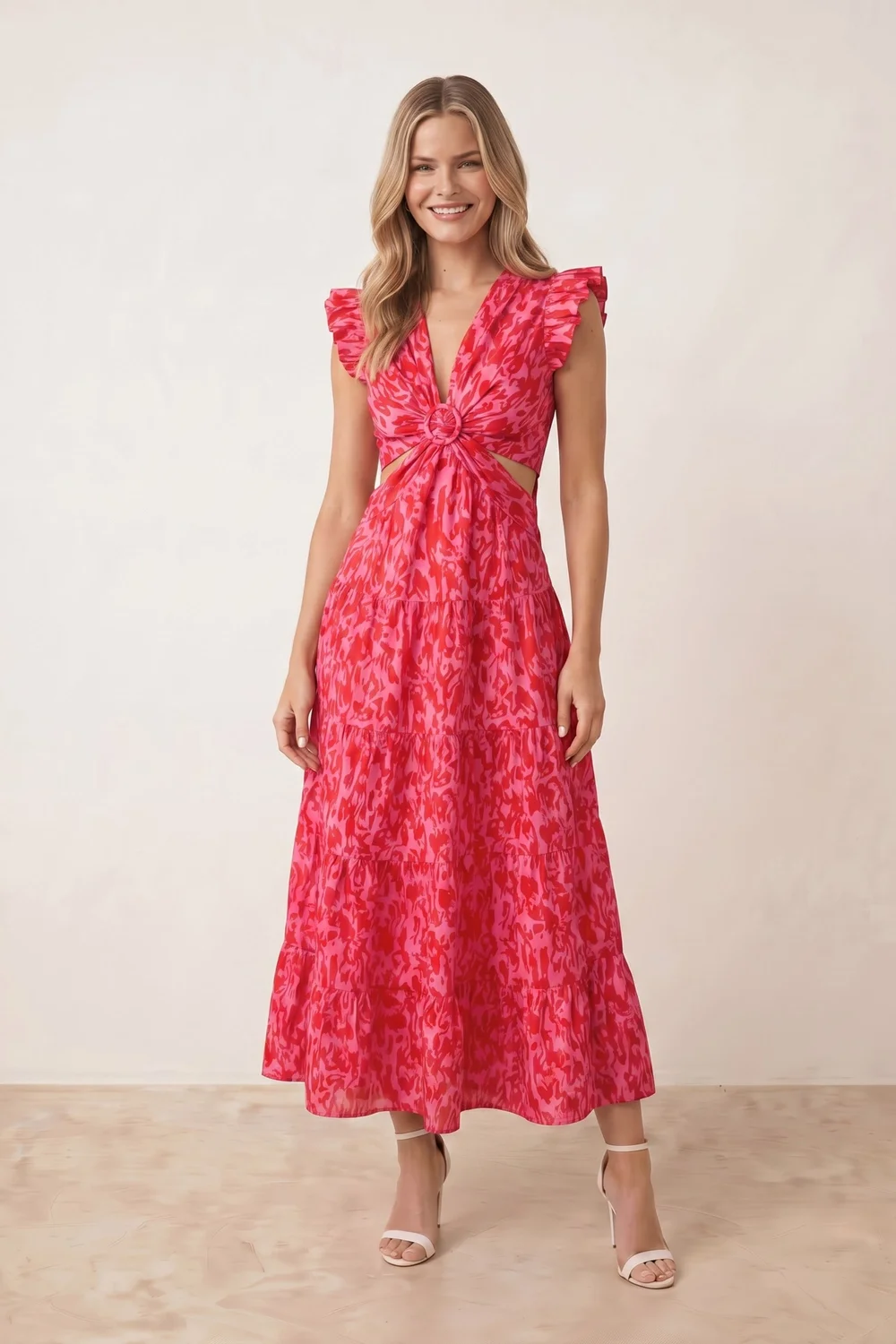Style Cheat Red & Pink Indie Cut Out Frill Maxi Dress - 12 Image 1
