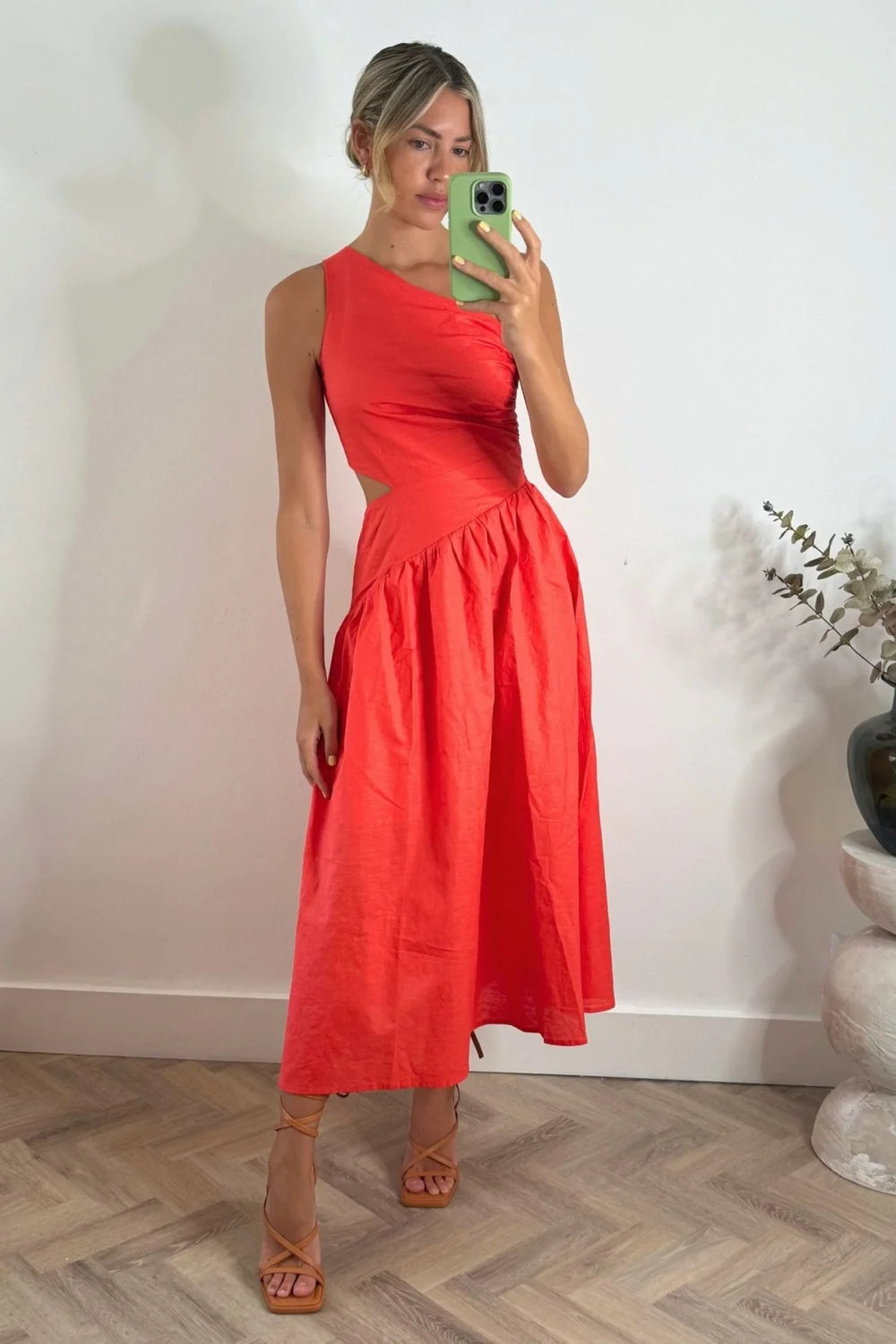 Style Cheat Coral Jasmine Cut Out One Shoulder Midi Dress - 16 Image 3