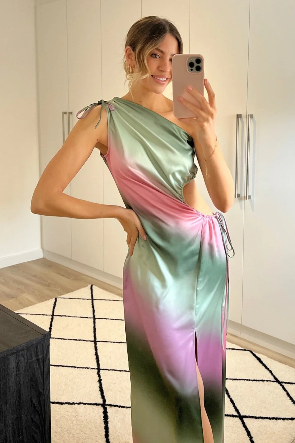 Style Cheat Green Jovie Cut Out Maxi Dress Ombre Satin One Shoulder Maxi - 8 Image 6