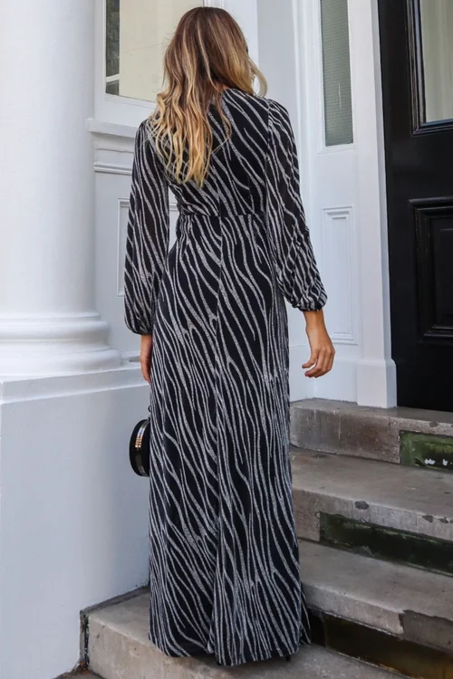 Style Cheat Black Metallic Zebra Tami Cut Out Maxi Dress - 10 Image 4