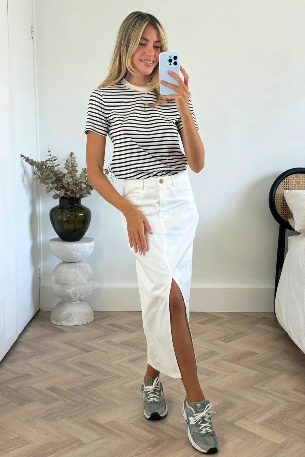 Style Cheat White Piper Midi Twill Skirt - 10 Image 3
