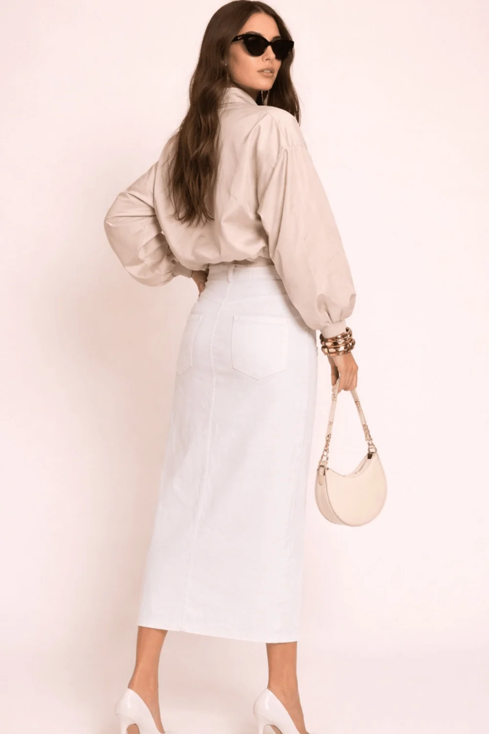 Style Cheat White Piper Midi Twill Skirt - 10 Image 2