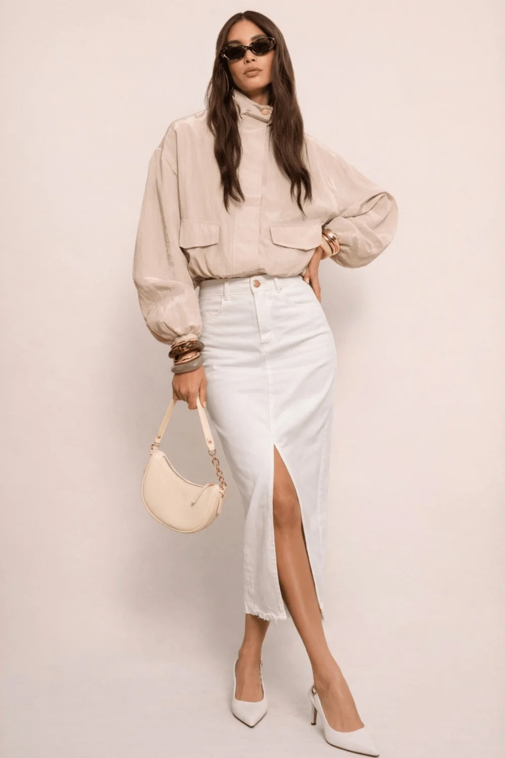 Style Cheat White Piper Midi Twill Skirt - 10 Image 1