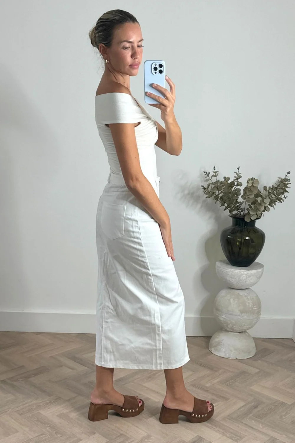 Style Cheat White Piper Midi Twill Skirt - 10 Image 5