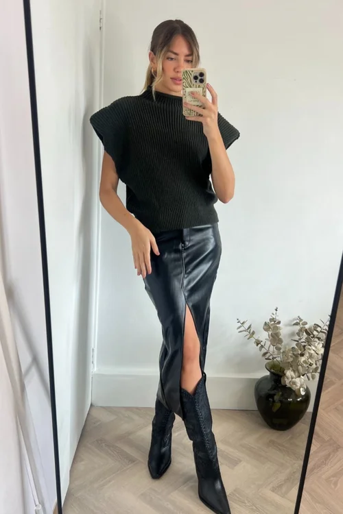 Style Cheat Black Brielle PU Midi Skirt - 14 Image 5