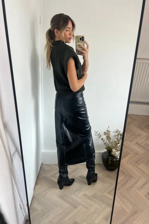 Style Cheat Black Brielle PU Midi Skirt - 14 Image 6