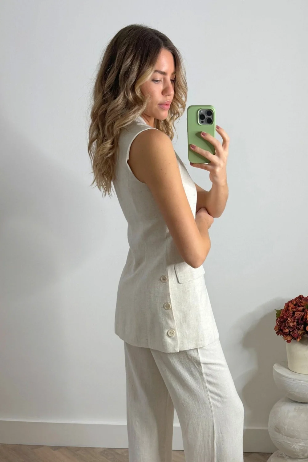 Style Cheat Beige Claire Sleeveless Blazer Neutral Linen - 6 Image 5