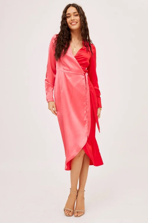 Style Cheat Pink & Red Jem Colour Block Wrap Dress - 10 Image 1
