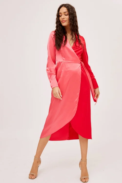 Style Cheat Pink & Red Jem Colour Block Wrap Dress - 10 Image 4