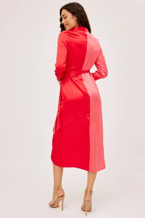 Style Cheat Pink & Red Jem Colour Block Wrap Dress - 10 Image 3