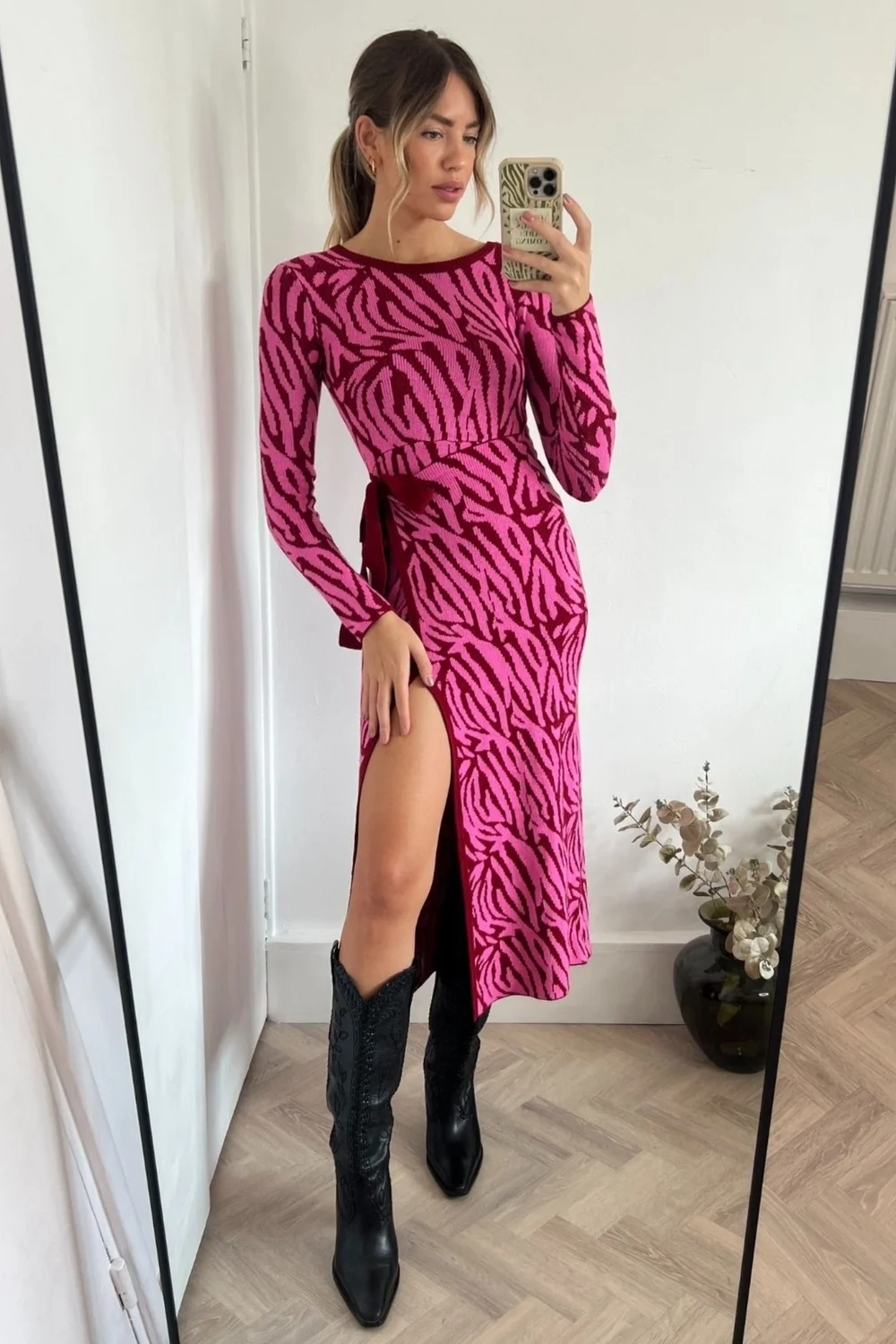 Style Cheat Pink Renee Zebra Jacquard Knitted Midaxi Dress - 10 Image 4