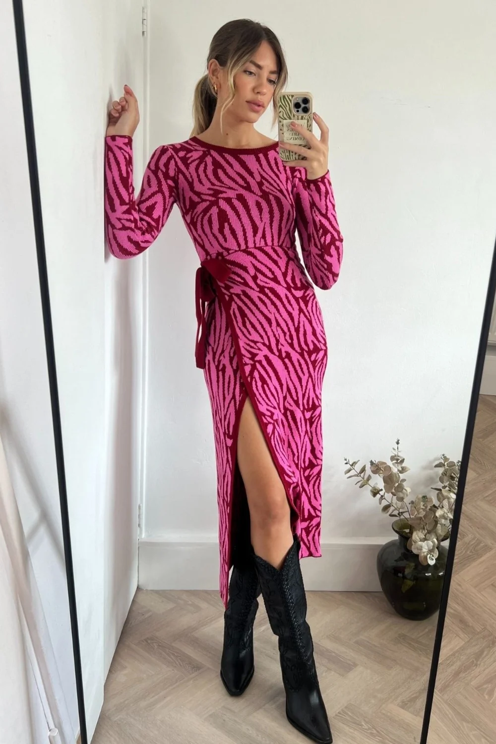 Style Cheat Pink Renee Zebra Jacquard Knitted Midaxi Dress - 10 Image 6