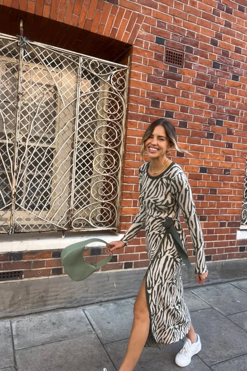 Style Cheat Khaki Renee Zebra Jacquard Knitted Midaxi Dress - 6 Image 4