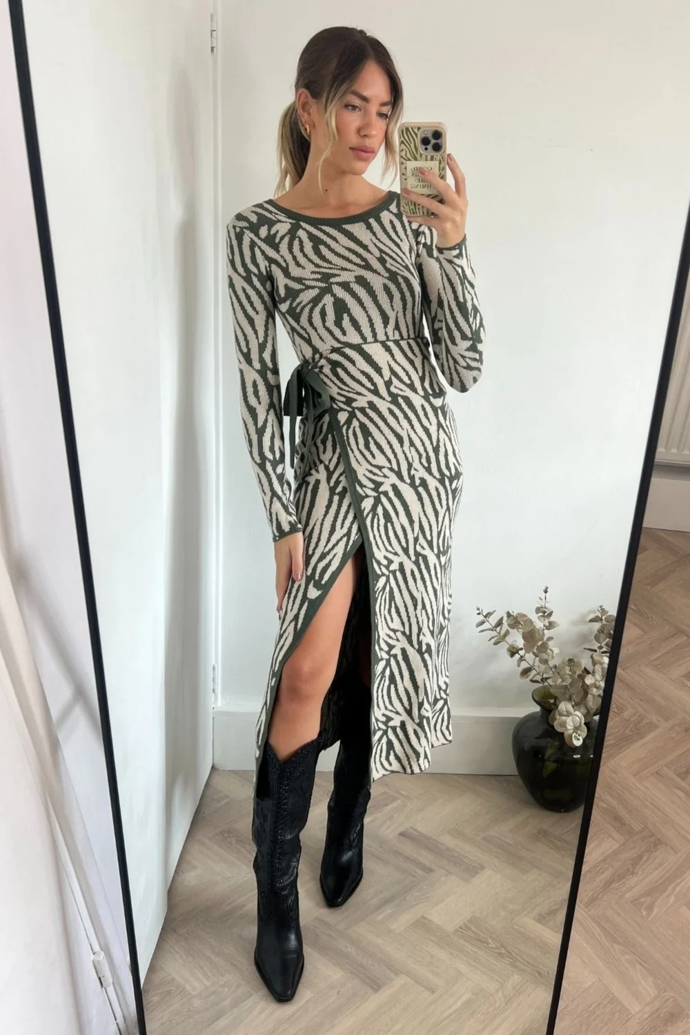 Style Cheat Khaki Renee Zebra Jacquard Knitted Midaxi Dress - 6 Image 5