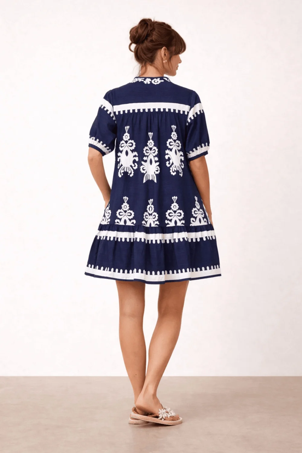 Style Cheat Navy & White Placement Print Smock Mini Dress - 8 Image 6