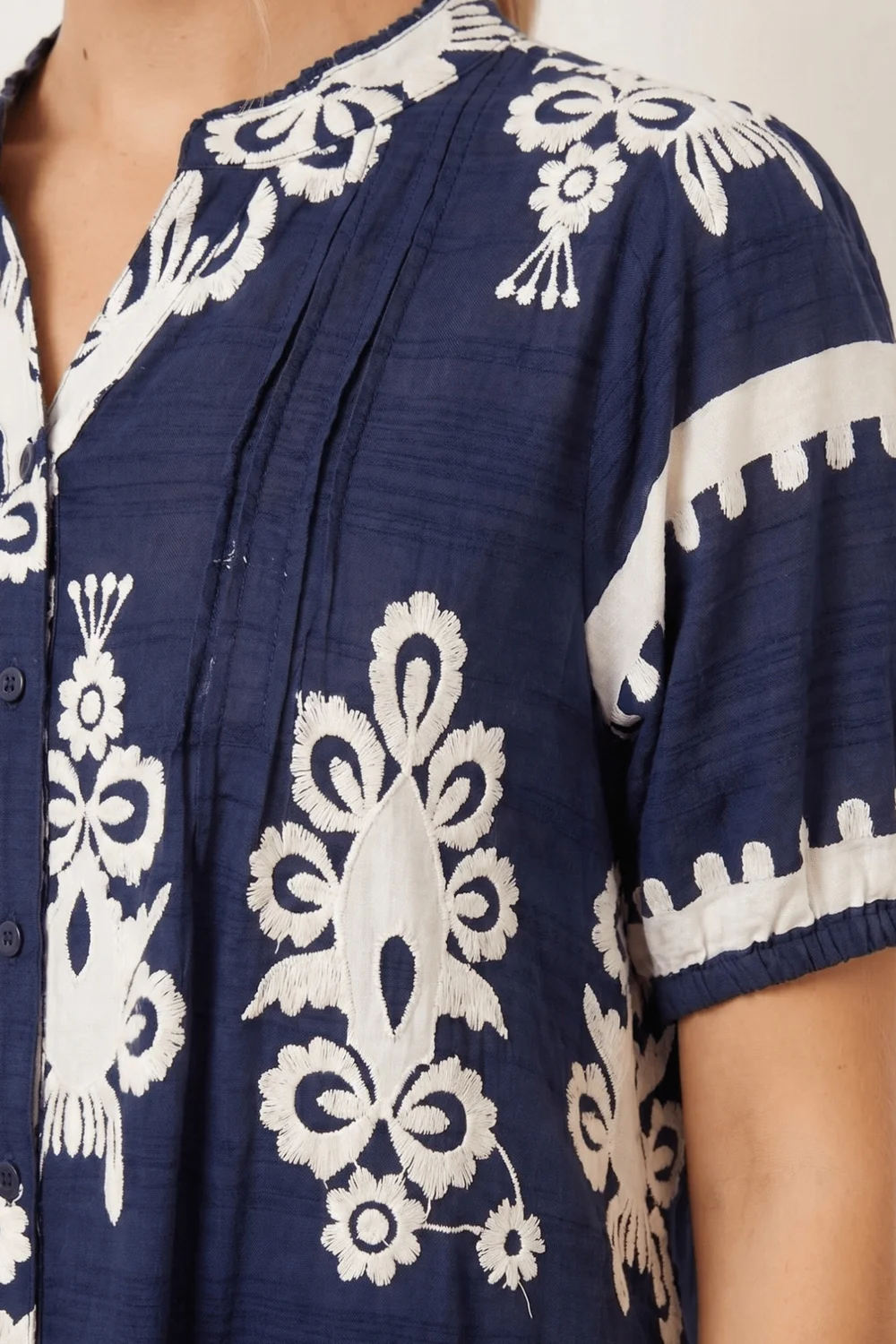 Style Cheat Navy & White Placement Print Smock Mini Dress - 8 Image 3