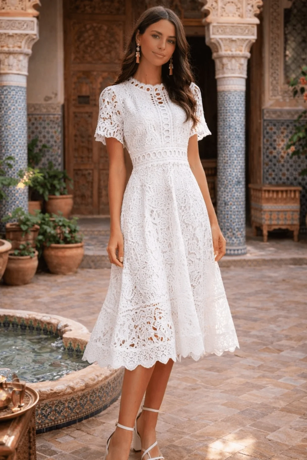 Style Cheat White Broderie Lace Midi Dress - 10 Image 1