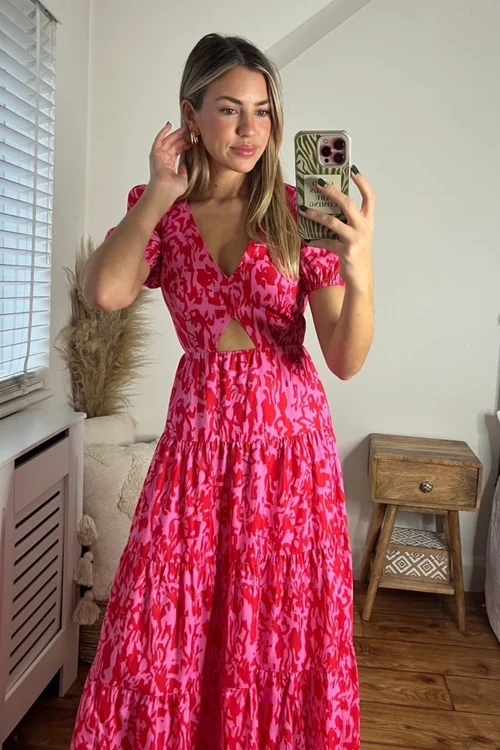 Style Cheat Pink Animal Zoe Tiered Cutout Maxi Dress - 8 Image 5