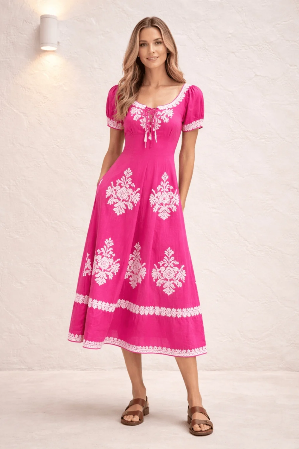 Style Cheat Knot Front Midi Dress Pink - 10 Image 1