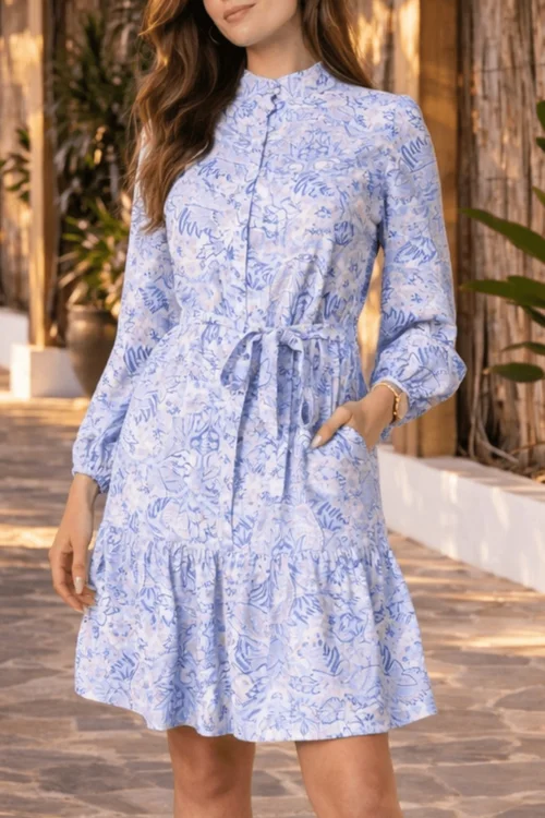 Style Cheat Blue Print Mini Shirt Dress - 10 Image 4
