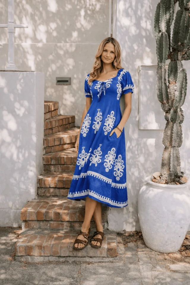 Style Cheat Knot Front Midi Dress Blue