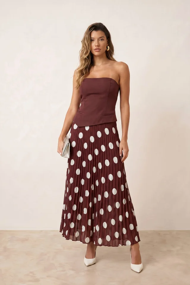 Style Cheat Brown Spot Madelaine Bandeau Midi Dress