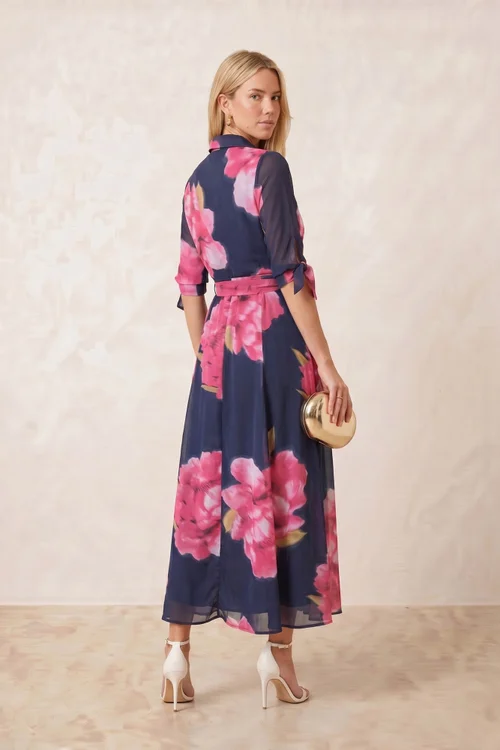 Style Cheat Navy Floral Daphne Belted Shirt Dress - 10 Image 4