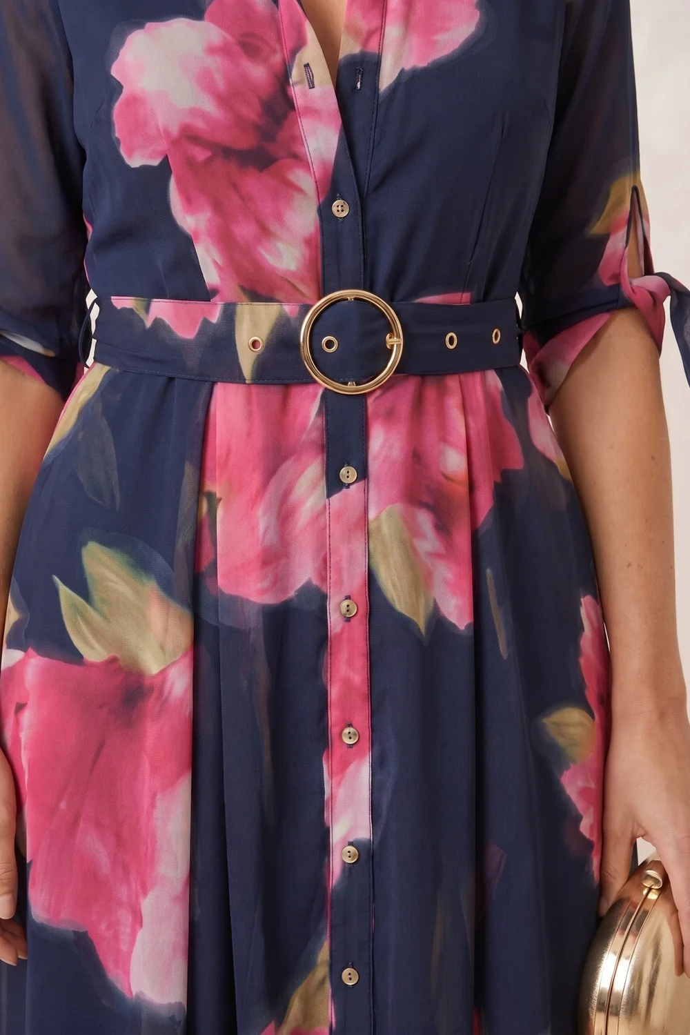 Style Cheat Navy Floral Daphne Belted Shirt Dress - 10 Image 2